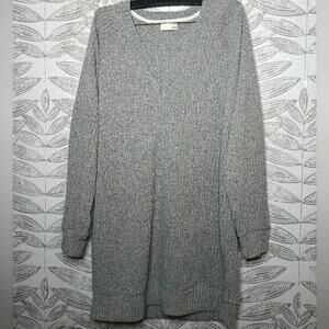 Wilfred Aritzia Sweater Ribbed Tunic Length V Neck Gray Neutral